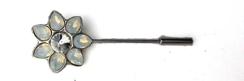 Otto Schumacher Crystal Flower Stock Pin White Opal